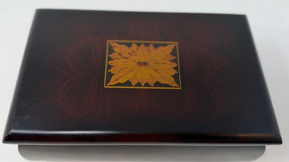 Dark Wood Keepsake/Trinket Box with Floral Medallion Centered on Top